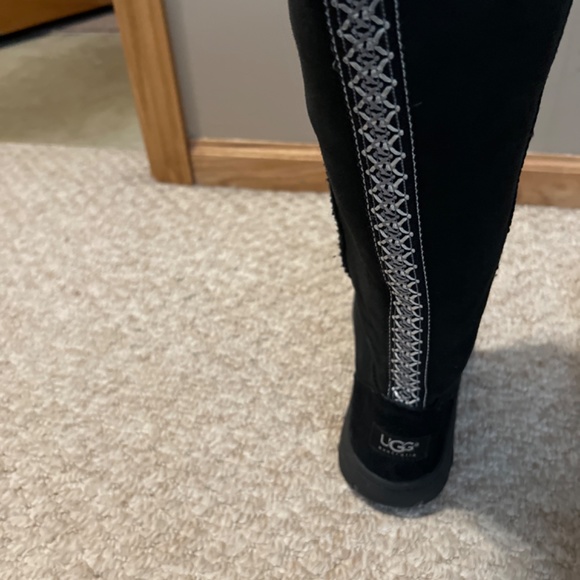 EUC UGG Ultimate Tasman Braid Tall Black Suede Leather Shearling Winter Boots - Picture 3 of 9